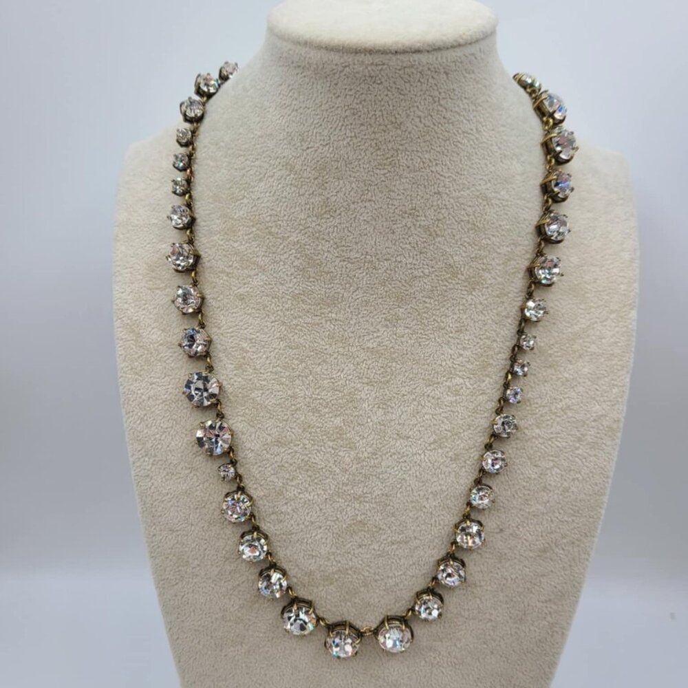 J Crew Antique Brass With Clear Crystal Necklace - Picture 11 of 13